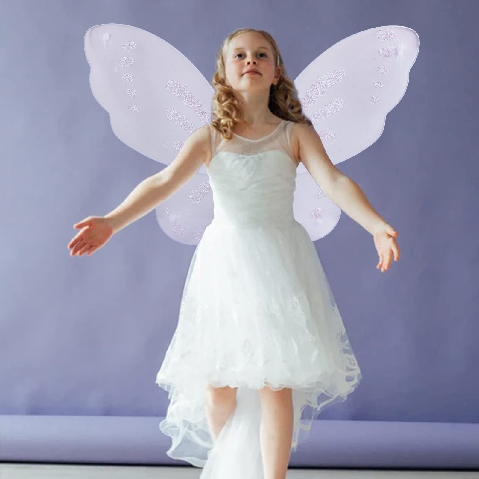 Ailes De Fée Enfant Nenjindz - Déguisement Papillon Blanc Avec Paillettes, Bandoulière Élastique