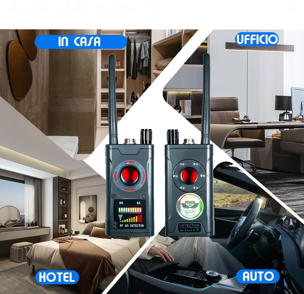 Rilevatore di Telecamere microspie - Scanner di Segnali RF, GPS e Campi Magnetici per Privacy e Sicurezza in Auto, Casa e Ufficio (k18s)