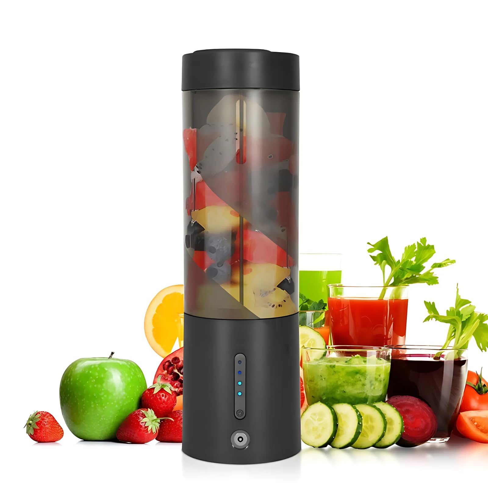Licuadora portátil, licuadora recargable por USB con 6 cuchillas mejoradas y batería de 4000 mAh, capacidad de 450 ml, ideal para batidos, batidos de proteínas, viajes y oficina (negro)