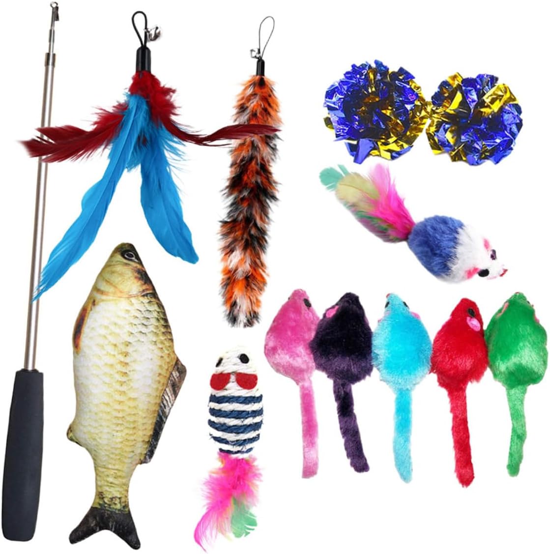 INOOMP 15pcs Cat Teasing Toy Wand Interactive Teasers for PET Cats