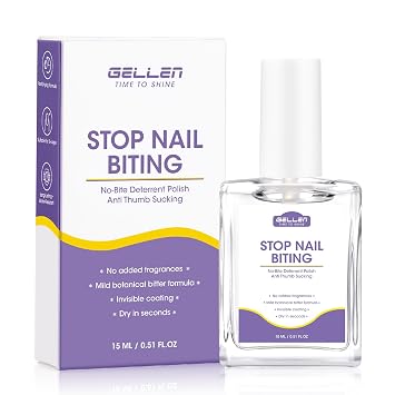 Gellen Nail Biting Treatment for Kids & Adults - 15ml Safe Nail Biting Prevention Thumb Sucking Deterrent Bitter Taste No Biting Nail Polish Nail Care Solution to Help Stop Finger Biting & Nail Repair