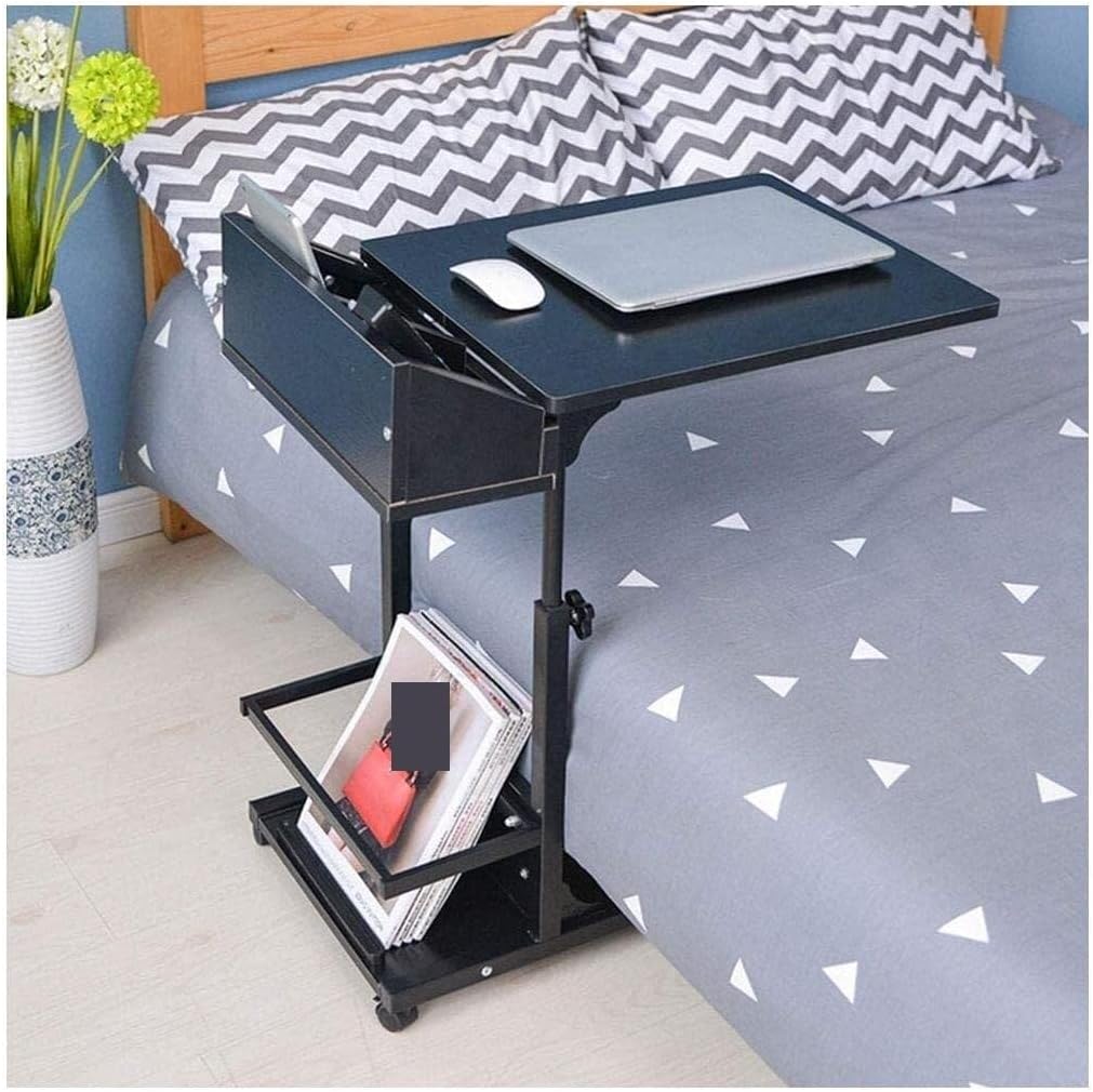 Overbed Table Bedside Shelf Bedside Rolling Table Adjustable Height C Shaped Side End with Lockable Wheels Overbed Study TV Tray(Brown)