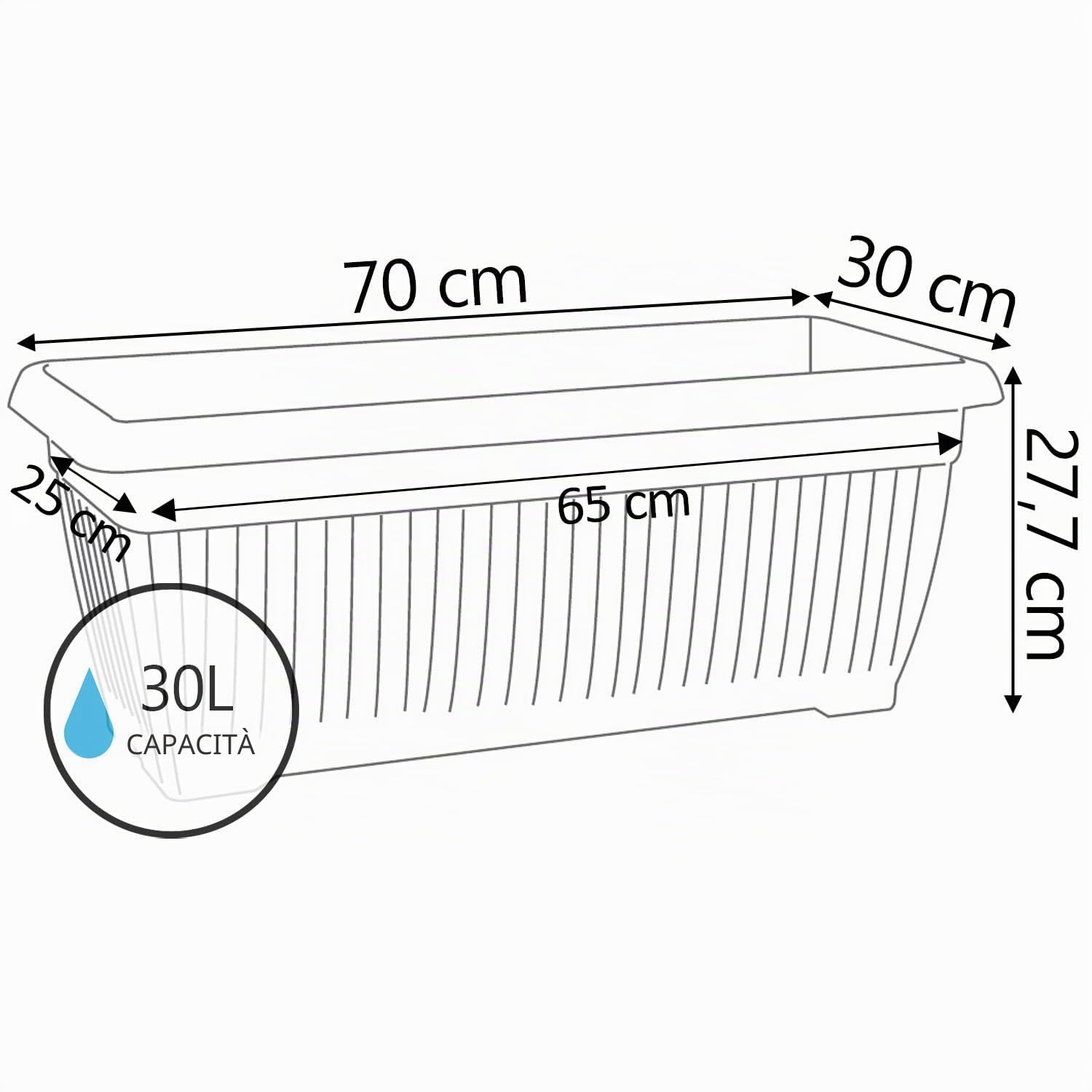 IMJ-Global Set di 3 Vasi per Fiori Piante Rettangolari Terra DTT In Plastica 70x30x27,7cm Da Interno Esterno Colore Terracotta Volume 30 Litri Design Moderni