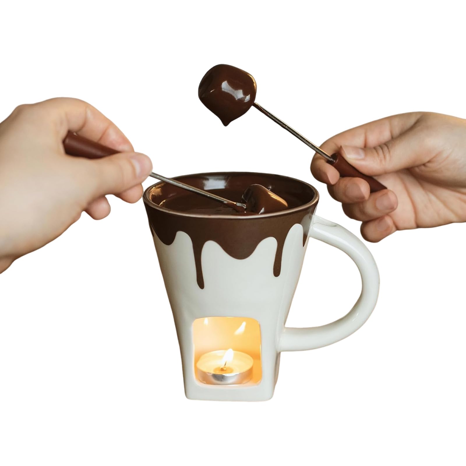 Ceramic Chocolate Fondue Mug, Melting Chocolate Pot with Fork