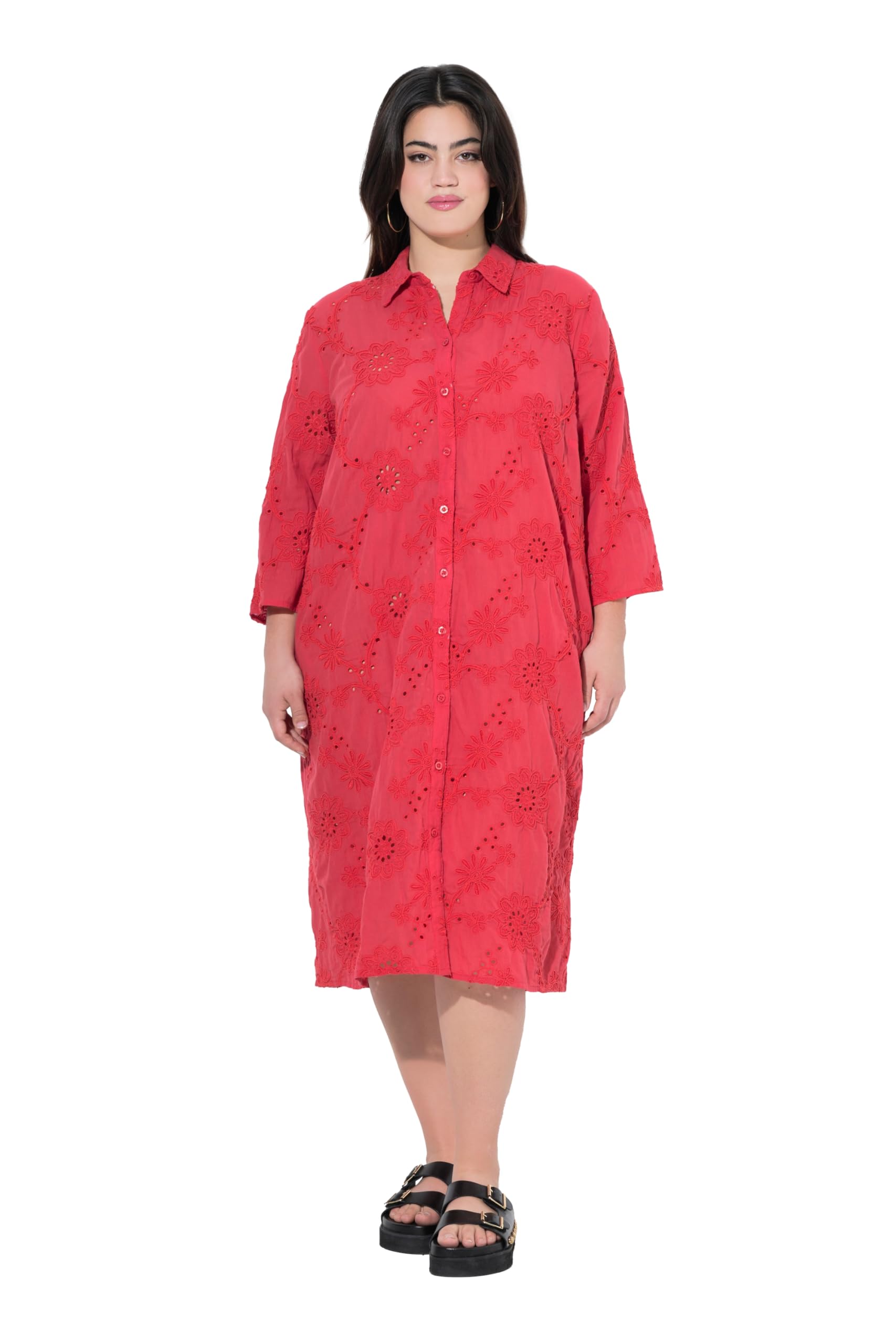 Angel of Style Damen große Größen Übergrößen Plus Size Hemdblusenkleid, A-Linie, Lochstickerei 838533