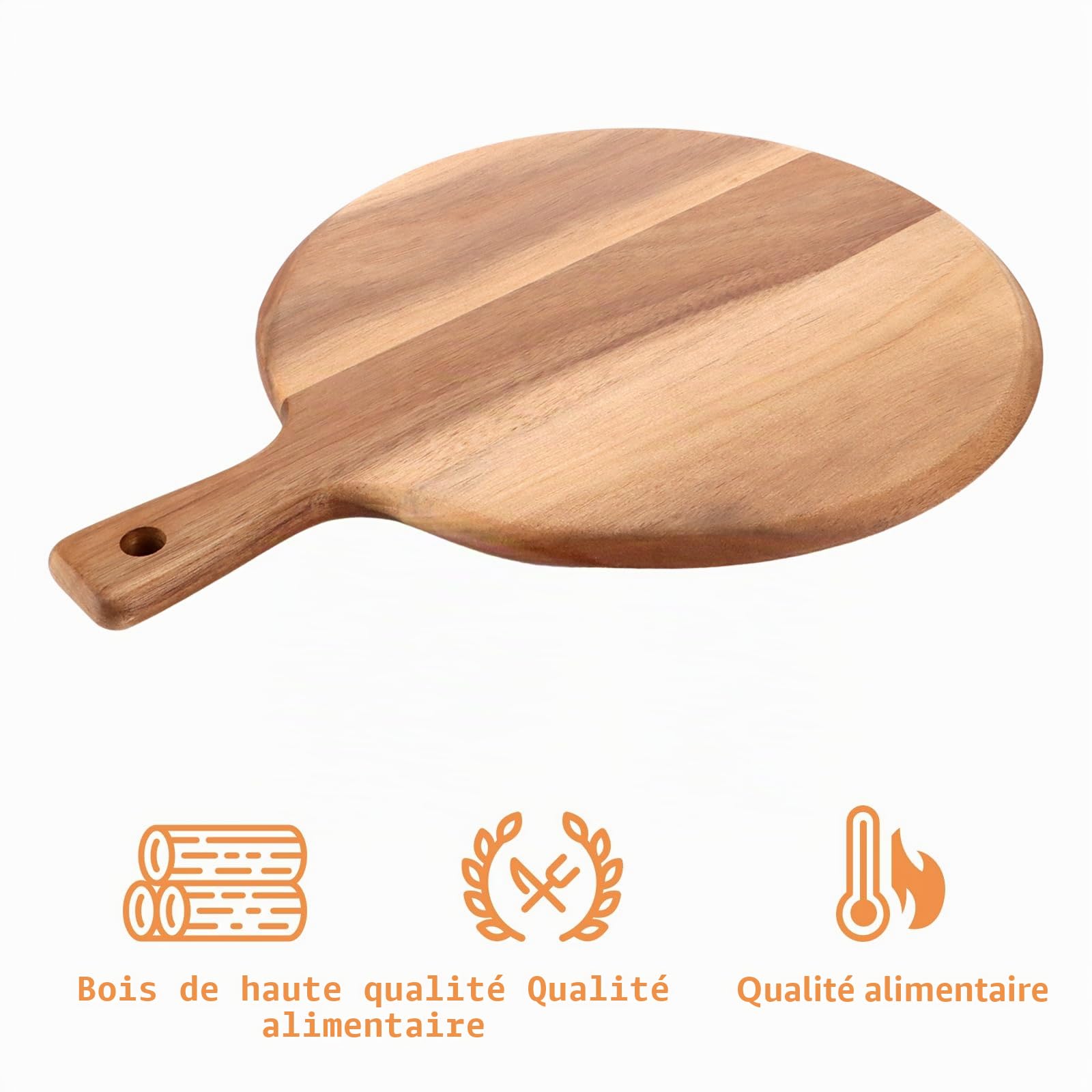 Lot de 2 assiettes à pizza rondes de 30,5 cm - Planche à découper en bois avec poignée - Plaque à pizza - Planche à charcuterie au fromage - Assiettes en bois pour pizza, tartes flambées