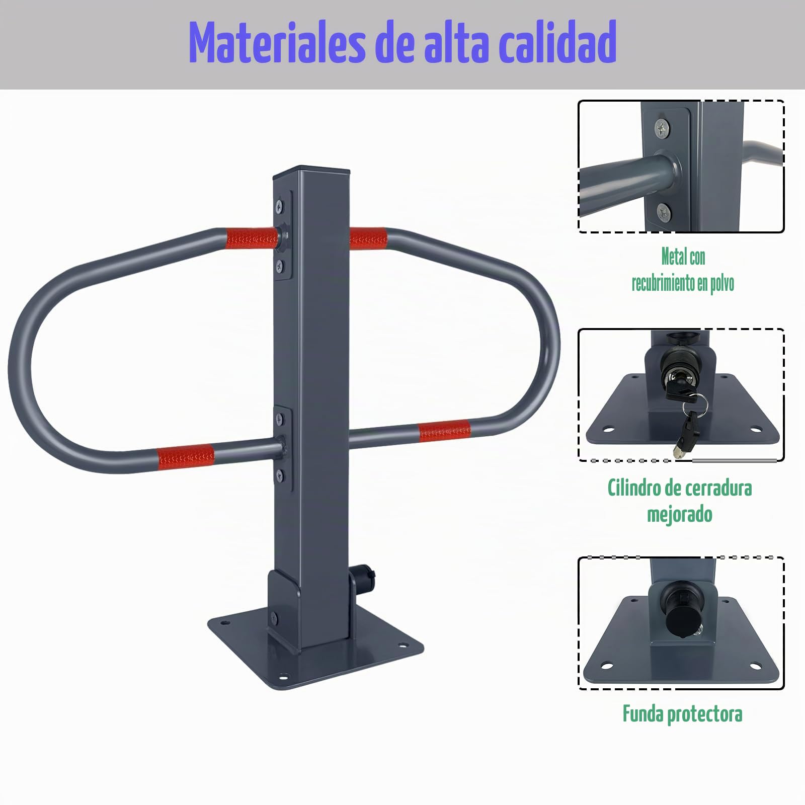 Froadp 73x51cm Barreras de Estacionamiento Plegables Poste de Bloqueo Barrera de Acero Móvil con llave y Tiras Reflectantes Juego de Bolardo de Aparcamiento para Parking Garaje (1 pieza)