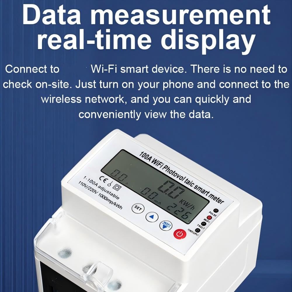 Contatore Elettrico Intelligente WiFi 100A, Misurazione Energia Bidirezionale/Controllo Remoto/Protezione da Sovratensione e Sottotensione, Monitor di Potenza Monofase 4P 110/220V