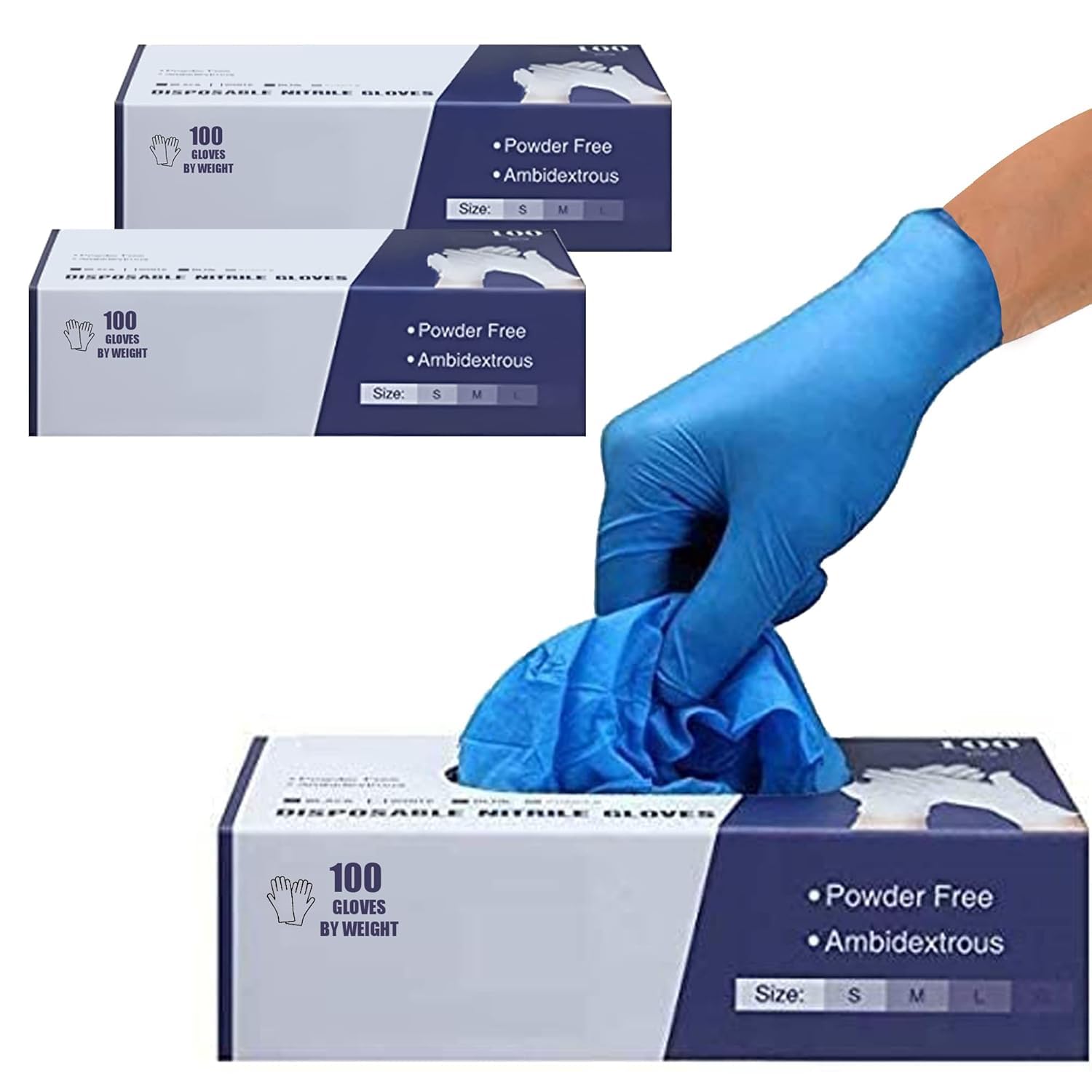 Surgicals Powder Free Nitrile Gloves, Food Grade, Hand Disposable Gloves - 200 Count - Blue (200, Large)