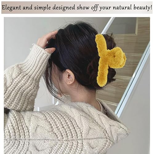 Miniatura 5 de Paquete de 2 pinzas para el pelo de felpa, pinzas grandes de medio moño mullidas para cabello grueso y fino, lindo antideslizante y esponjoso para