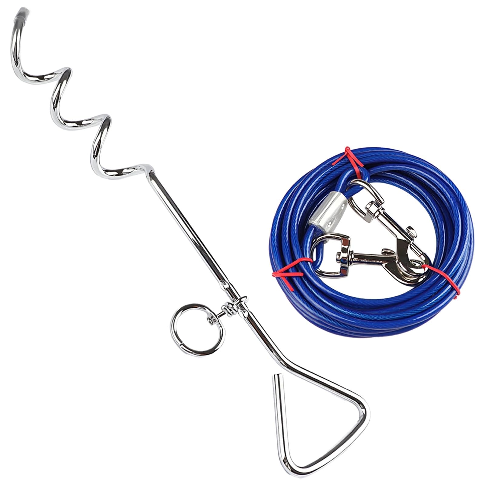 Guinzaglio per cani, picchetto, ancoraggio a spirale da 41 cm con cavo da 5 m, robusto ancoraggio per cani con picchetto in acciaio cromato e corda in acciaio rivestita in PVC