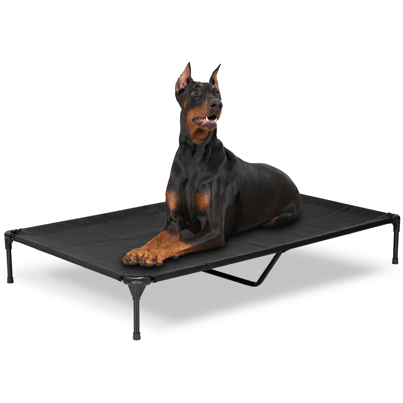 PVY Elevated Dog Bed for Outdoor, XXL Raised Dog Cot Indestructible with Washable Mesh, Cooling Summer Pet Cot Chew Proof for Outside Camping Travel, 59"x36" Black