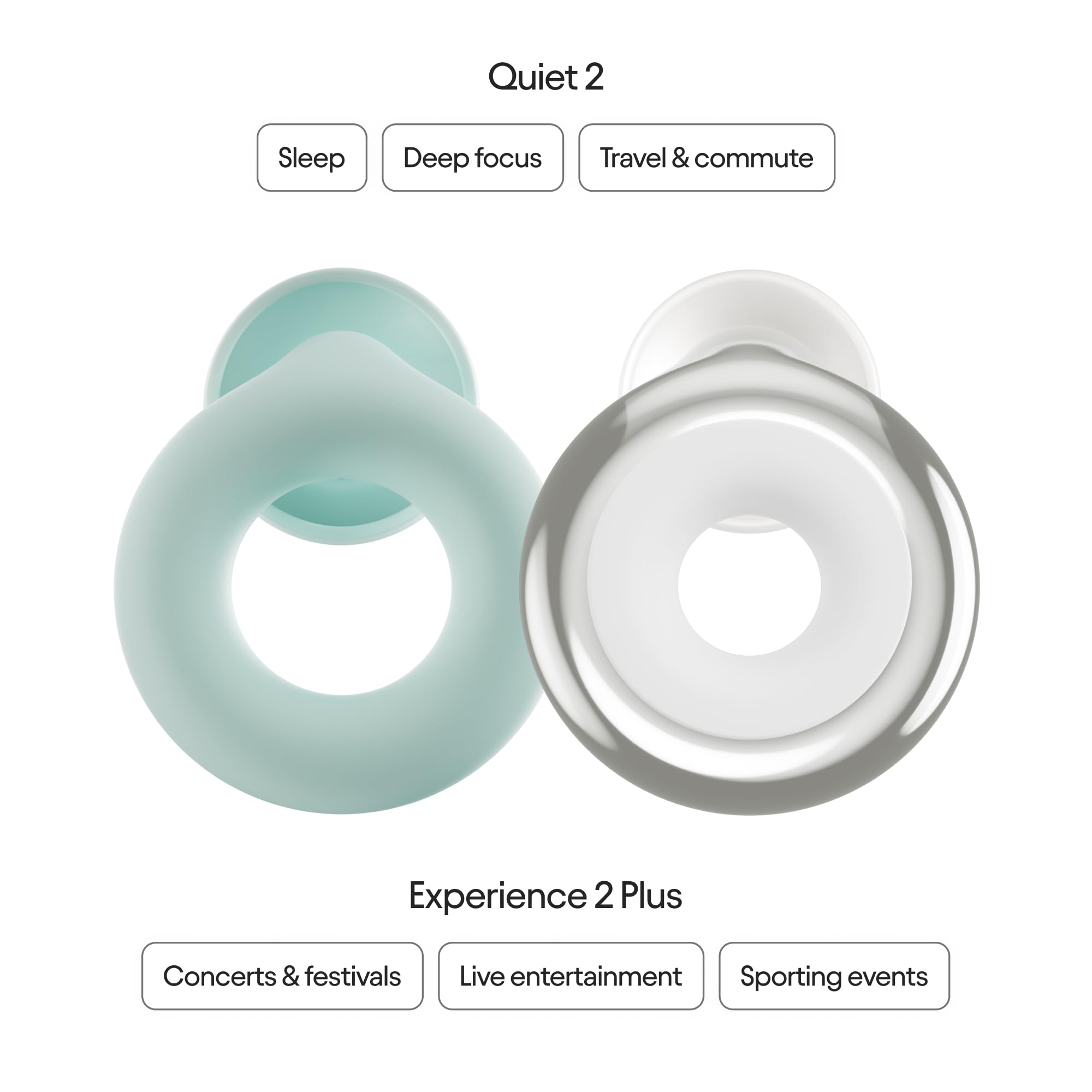 Loop Earplugs, coffret Jour & Nuit Plus (lot de deux) – Quiet 2 + Experience 2 Plus | Bouchons d’oreille réutilisables pour le sommeil, la concentration, la sensibilité au bruit