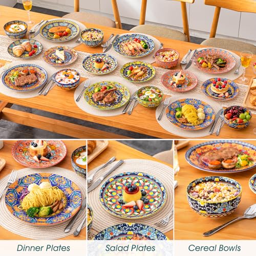 Image of vancasso 18-Piece Dinnerware Sets,Ceramic Plates and Bowls Sets Service for 6, Bohemian Style Porcelain Dishes Set for 6, Microwave and Dishwasher Safe, Scratch Resistant,Non Toxic, Series KRVI