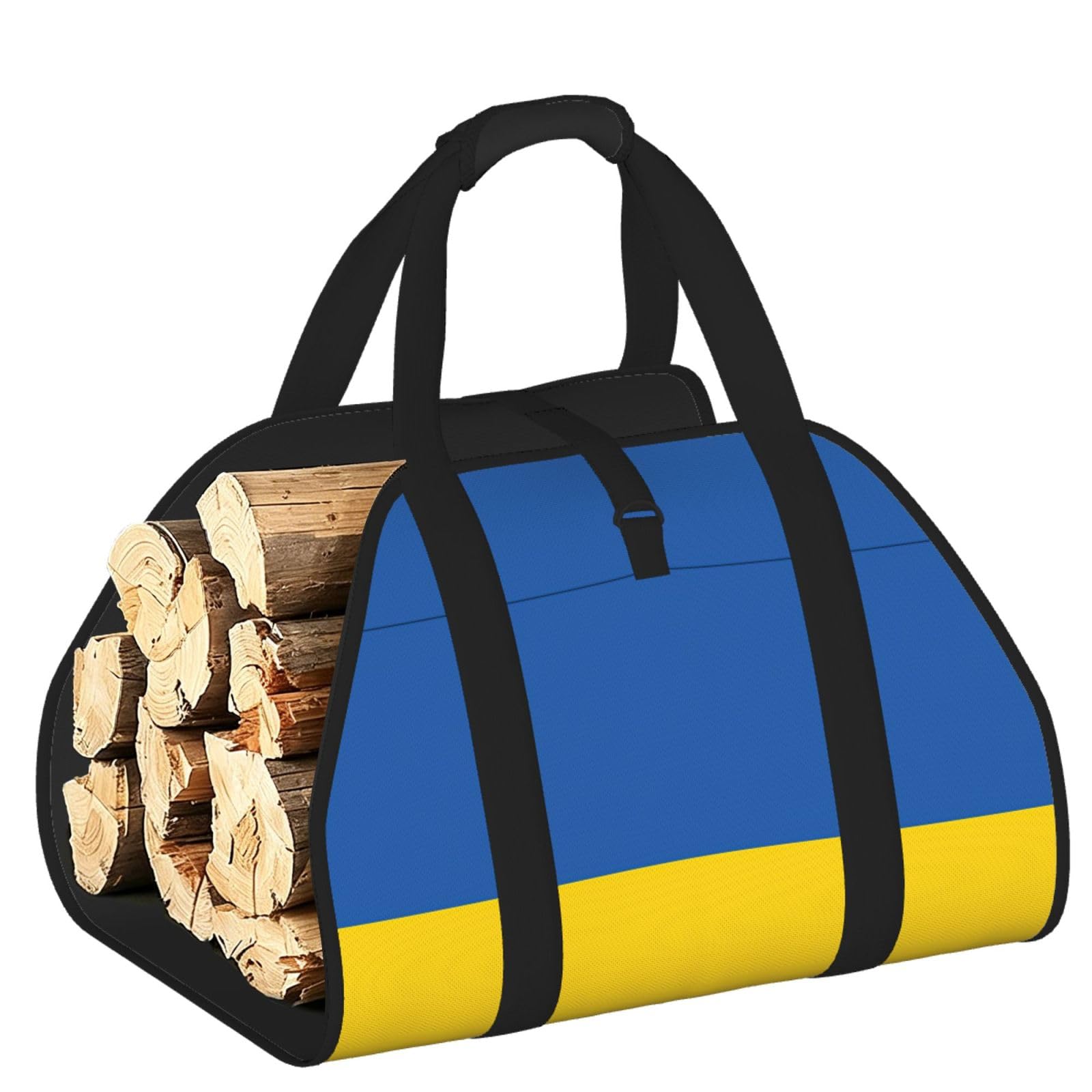 Flag of Ukraine Printed Firewood Log Carrier, Large Tote Bag with Reinforced Handles for Camping Fireplace Home