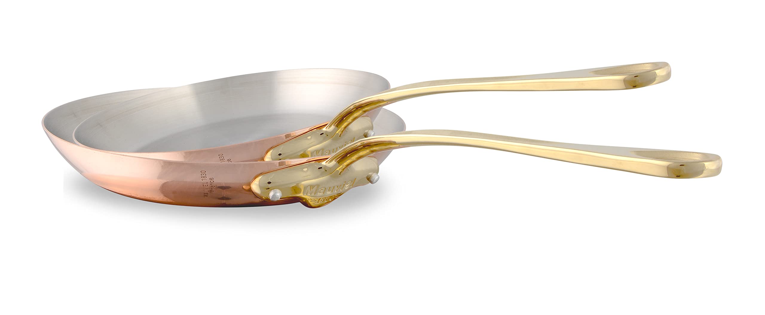Mauviel MHeritage 150 B 1 5mm Polished Copper Stainless Steel 2-Piece Frying Pan Set With Brass Handles Made