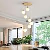 Modern Wooden Chandelier with 7 Lights Kitchen Island Glass Nordic Pendant Light Adjustable Minimalist Spiral Pendant Light for Dining Room Staircase Ceiling Light