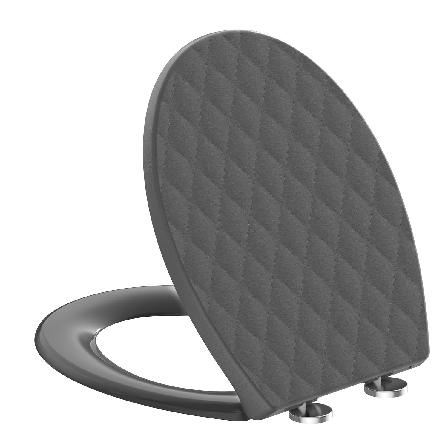 SREWOHS PRO Soft Close Round Toilet Seat, Grey Quick Release O Shape Toilet Seat with Lift Handle, Two-Button Removal, 3D Diamond Pattern PP Toilet Seat, Easy Clean Slow Close Toilet Seats โ image 1