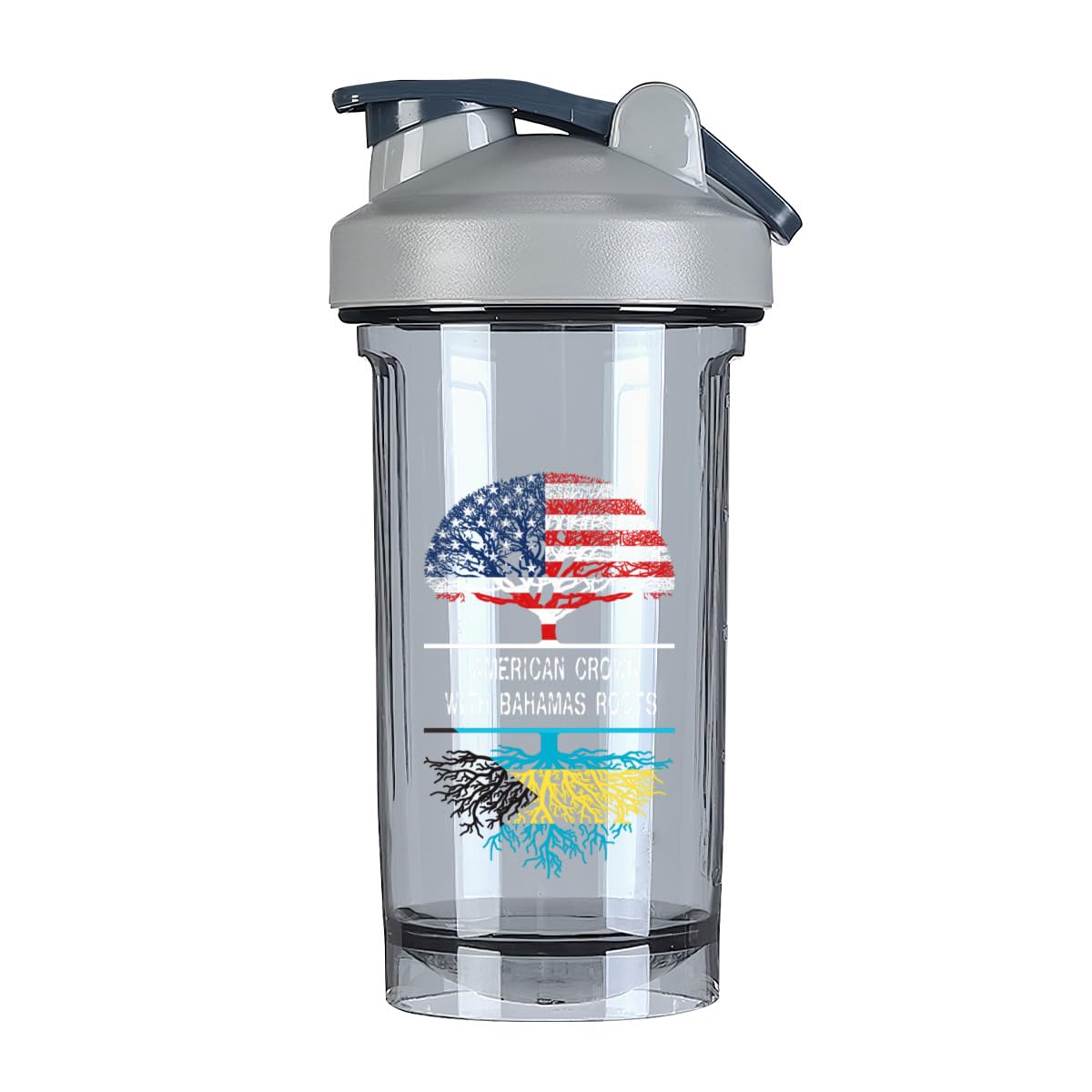 America Crown With Bahamas Roots 18 Ounce Shaker Cup,Fashion Theme Pattern Shaker Bottle Leak-proof Workout Shake Bottles 500ML/18 oz Perfect for Pre Workout