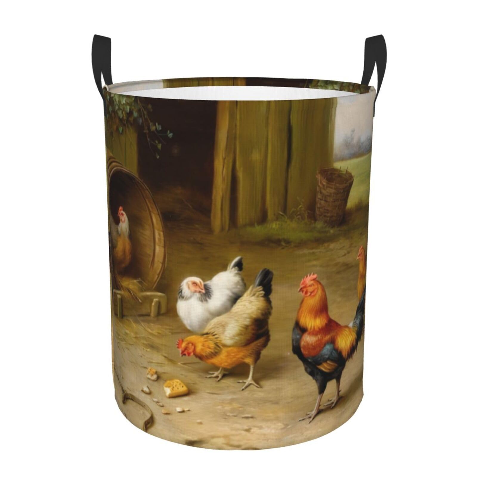 S Circular Hamper – Collapsible Chicken And Rooster Print Print Laundry Basket