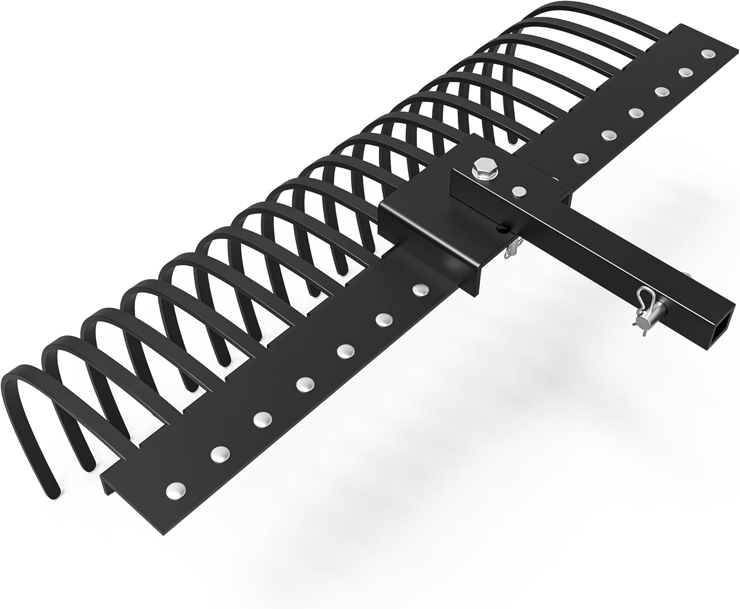 YINTATECH Tow Behind Landscape Rake,48in Tractor Rake with 2" Receiver for ATV UTV,17 Spring Steel Tine,Lawn Dethatcher Rake Attachments for Leaves,Debris,Grass,Powder Coated Surface,Alloy Steel,Black