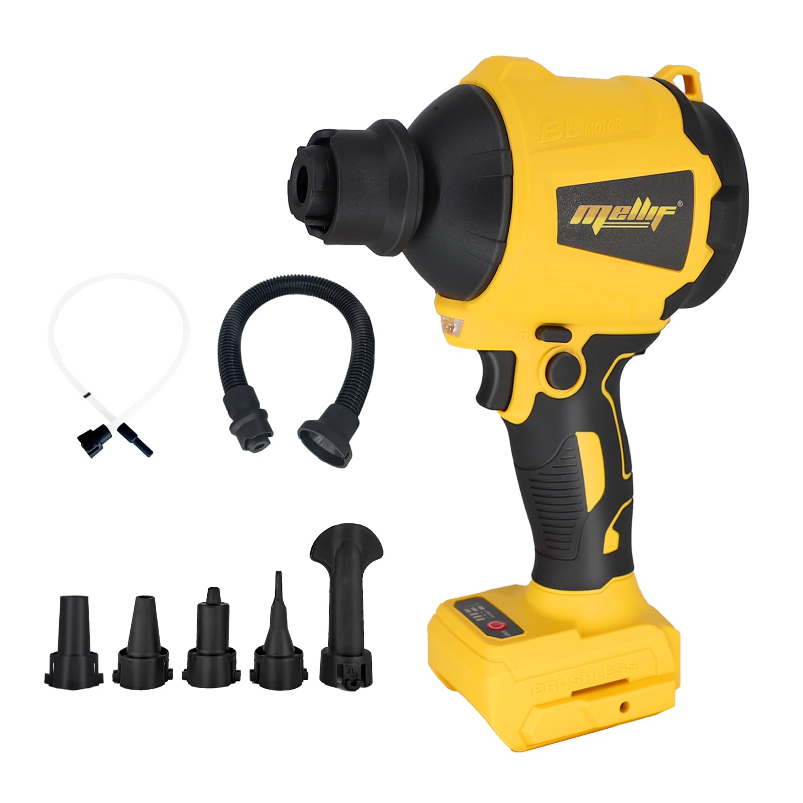 mellif high volume compressed air duster for dewalt 20v max battery - 3 speeds, 50000rpm brushless motor, led light, 7 multi-use accessories - ideal for pc keyboard, pool toy (battery not included)