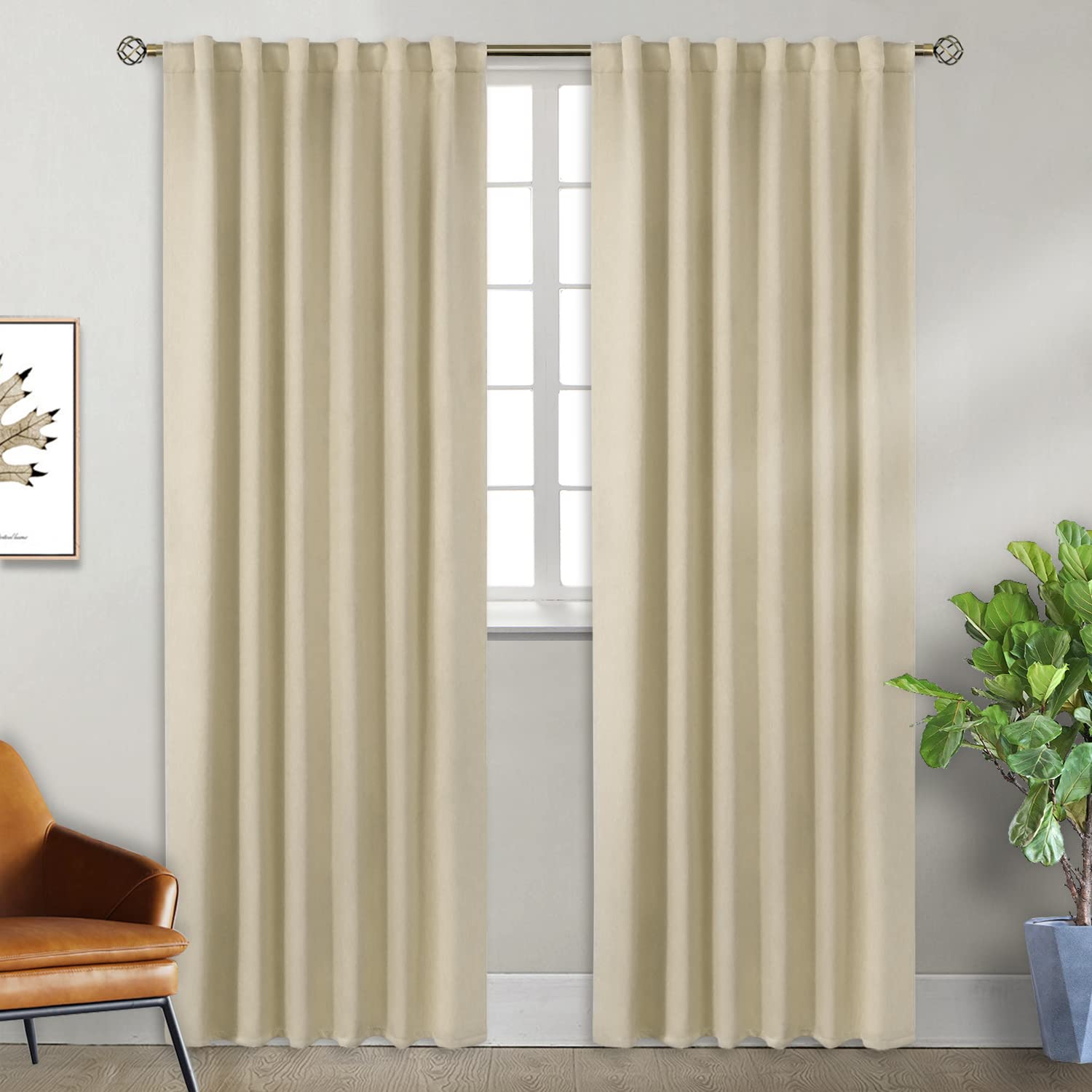 BGment Beige Blackout Curtains 84 inch - Thermal Tab Room Darkening Rod Pocket and Back Curtains for Bedroom/Living Room, 2 Panels Set, 52 x 84 Inch โ image 1