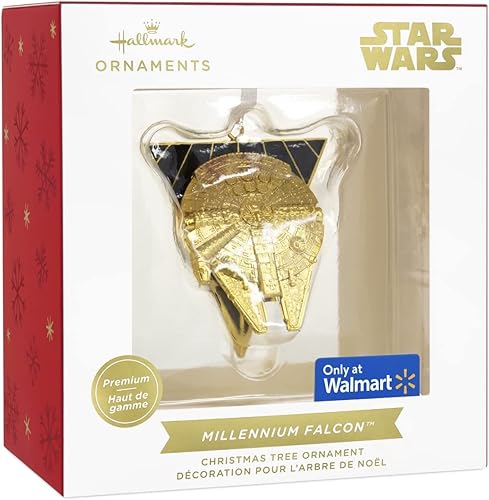 Hallmark Adornos Premium Star Wars Millenium Falcon, adorno de Navidad de metal, Navidad 2021 - Dorado/Negro