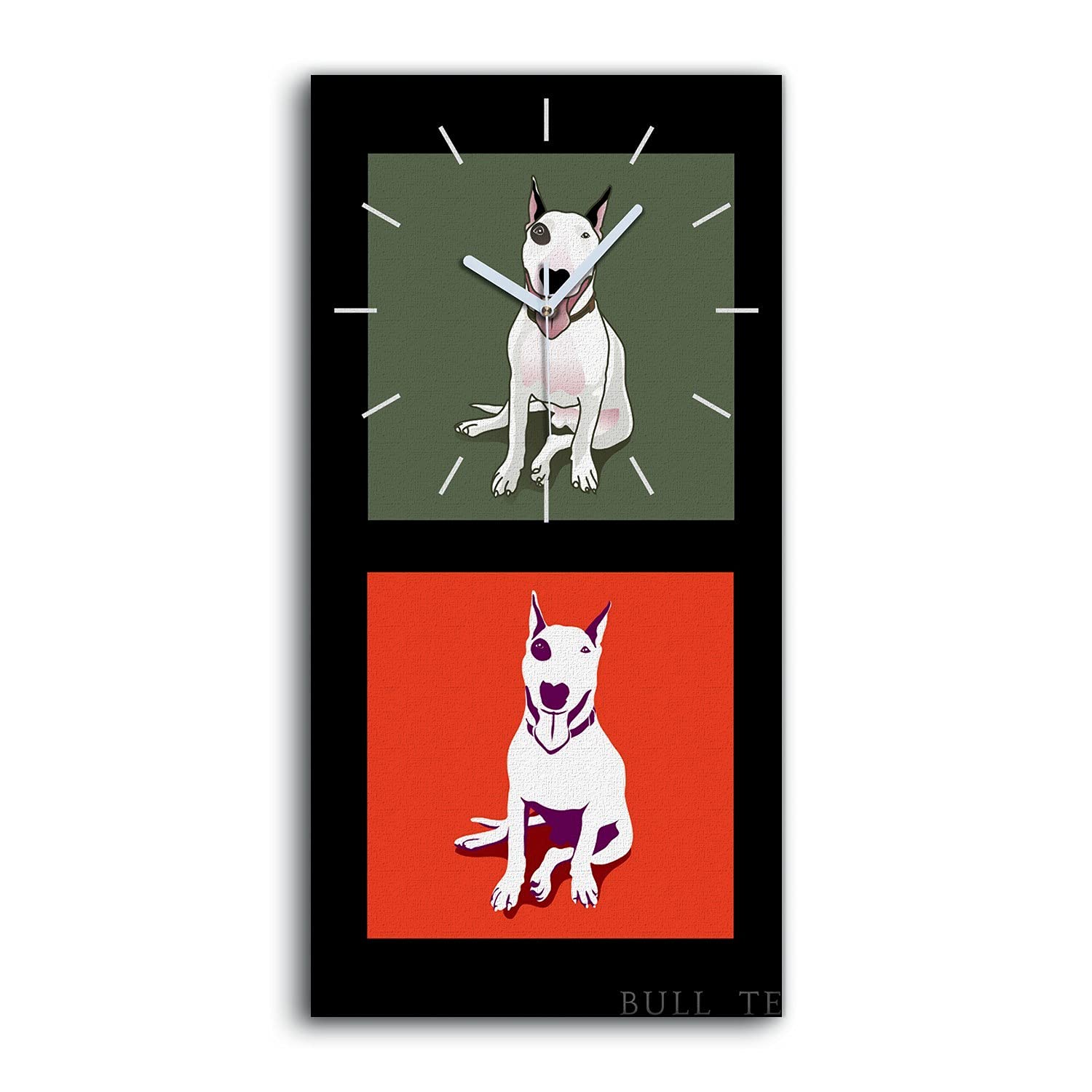Horloge sur Toile sans Bruit Anti Tic-Tac Chien Bull Terrier Blanc
