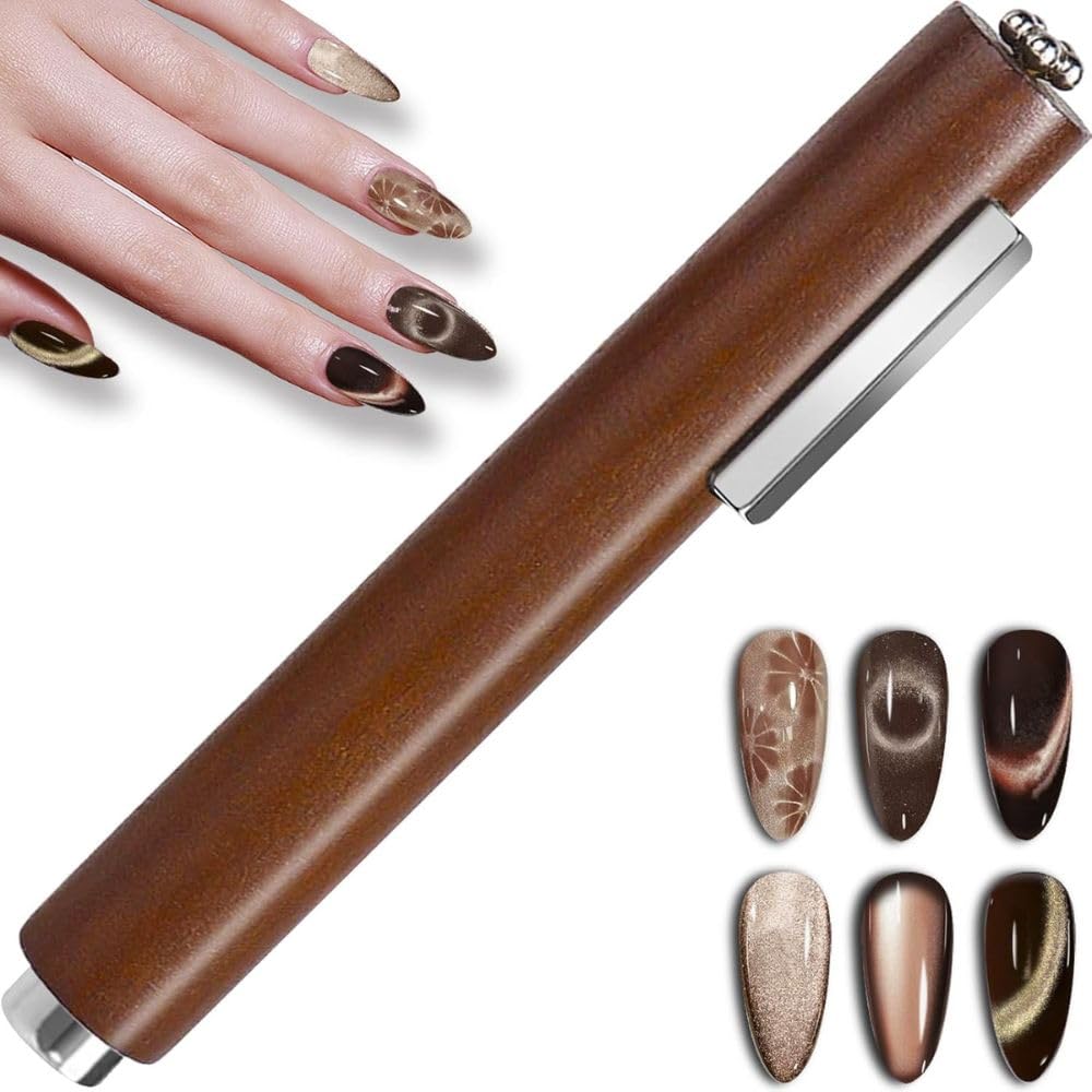 THR3E STROKES 3 in 1 Nail Magnet, Multifunctional Cat Eye Gel Nail Polish Magnet Pen, 3D Magnetic Nail Polish Stick for Home DIY, Salon, Studio, Nail Art Design Tools (3 IN 1)(DARK BROWN)