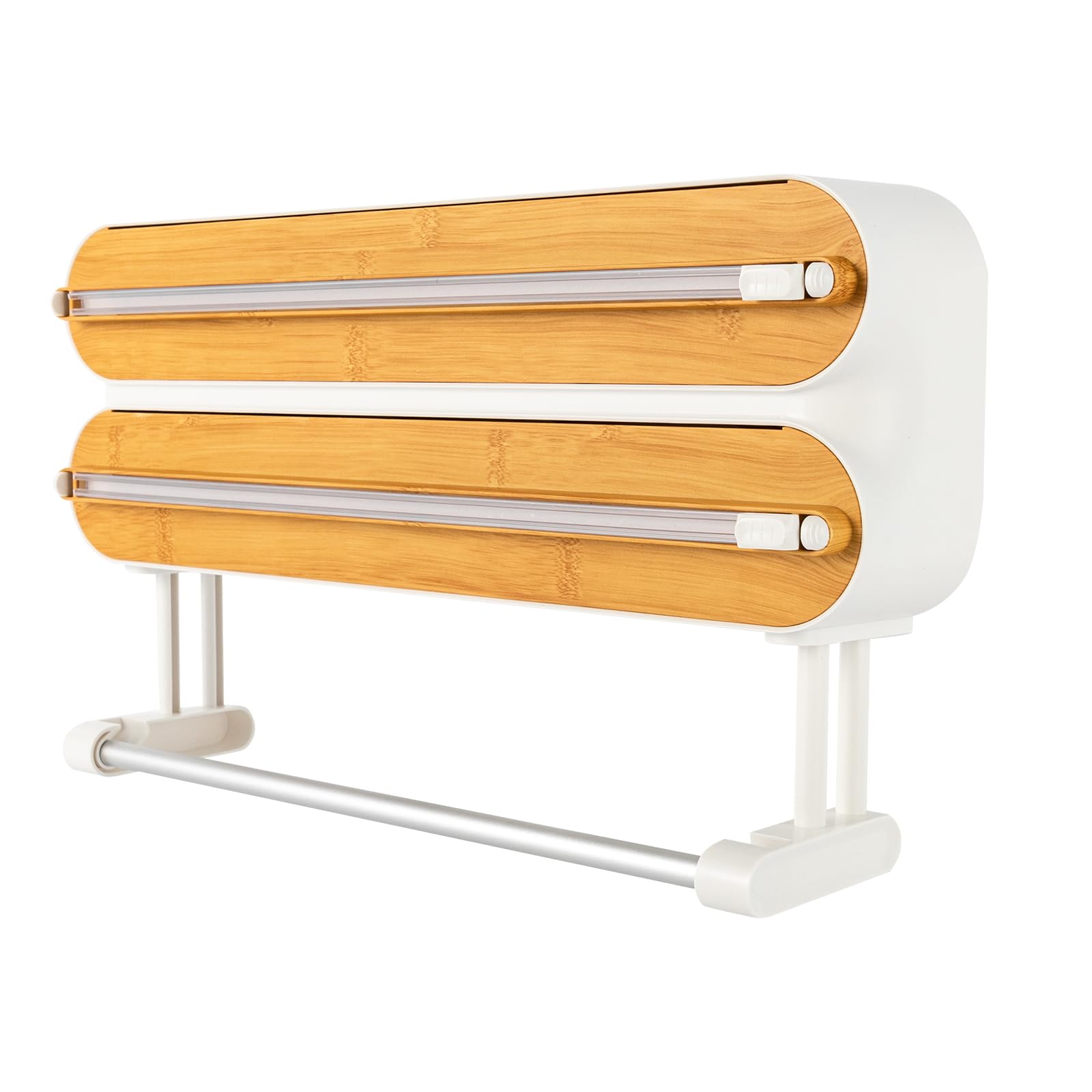 Dispensador de film transparente montado en la pared, lámina adhesiva con gancho adhesivo, soporte para rollos de cocina, dispensador de papel de aluminio