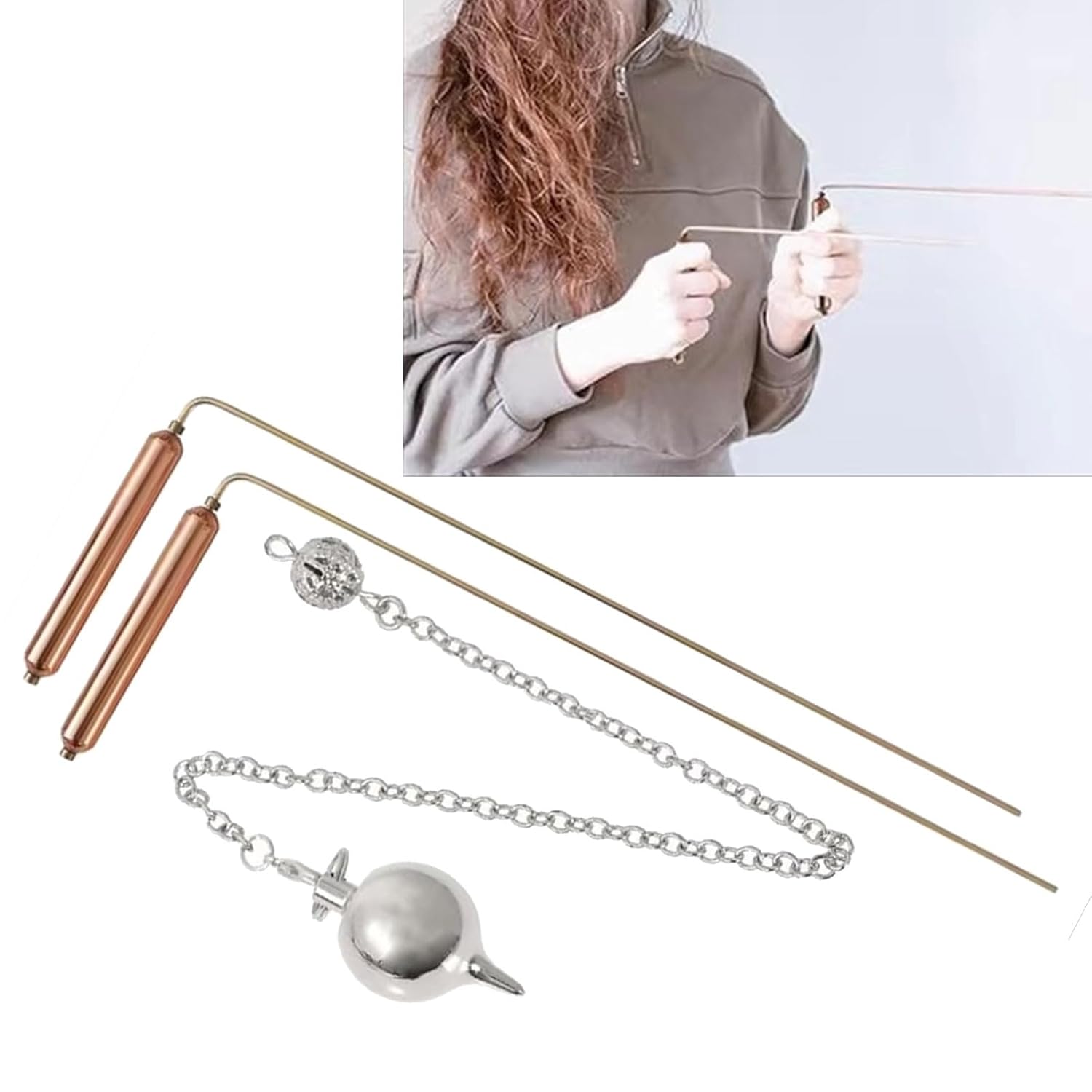 2Pcs Copper Divining Rod Metal Detector Pendant for Treasure Tools Measurement Tool Accessories Professional Dowsing Rods with Pendant