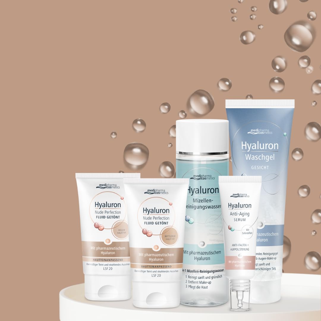 Hyaluron Nude Perfection hell - Tagespflege mit hauttonanpassender Technologie - mit Hyaluron & Vitamin A - LSF 20 - medipharma cosmetics - 50 ml (Packung mit 2)