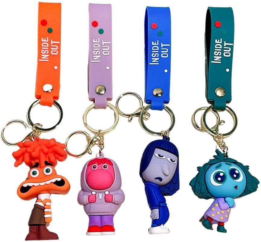 azttior Set de 4 Llaveros Inside Out 2 azul, rosa, verde, naranja– Llaveros de Figura de Inside Out 2 – Porta llaves Del Revés 2 – Accesorios Ideales para Coche, Bolsa y Mochila