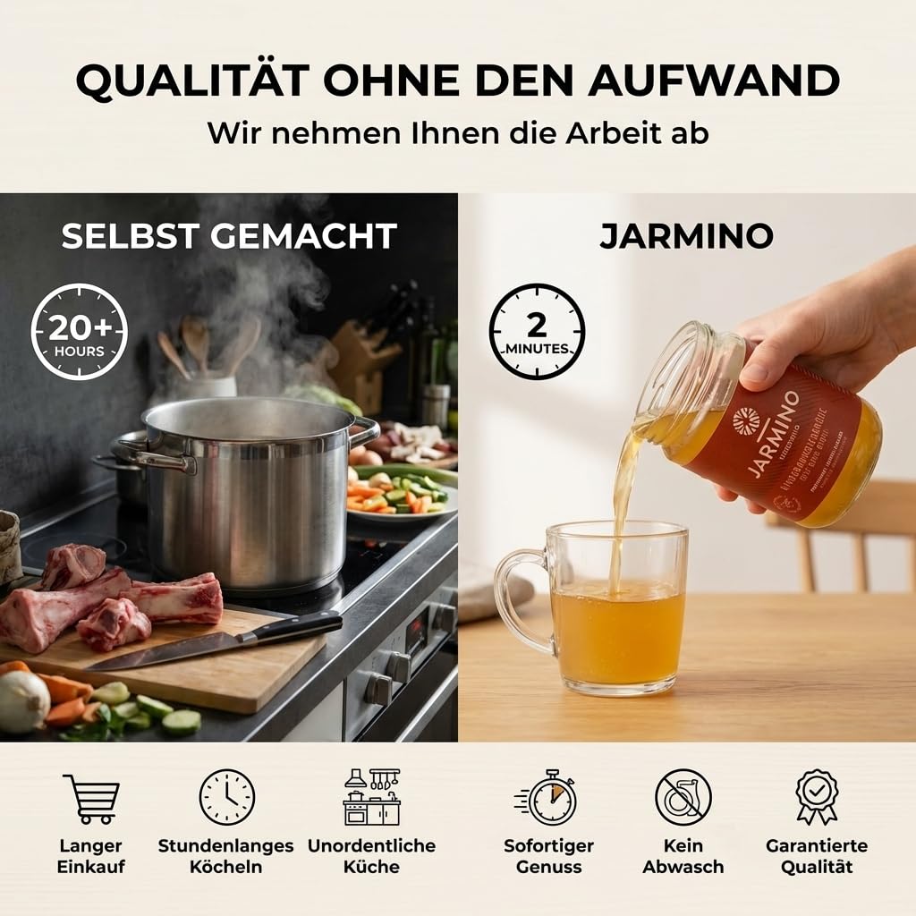 JARMINO Knochenbrühe BIO Weiderind 6x 350ml reich an Kollagen Protein Aminosäuren