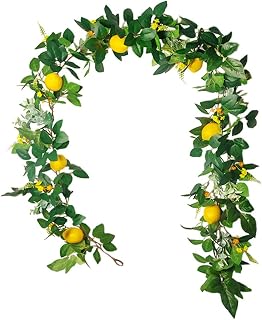 6 Ft Artificial Lemon Garland, Spring Summer Fruit Garland with Lemon and Flowers, Spring Greenery Garland Wreath for Front Door Wall Table Home Cabinet Party Wedding Decor