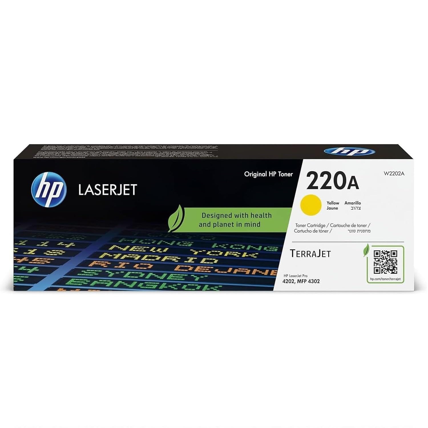 HP 220A W2202A, Cartuccia Toner Originale 1800 Pagine, Compatibile con le Stampanti LaserJet Pro M4202, MFP 4302, Giallo