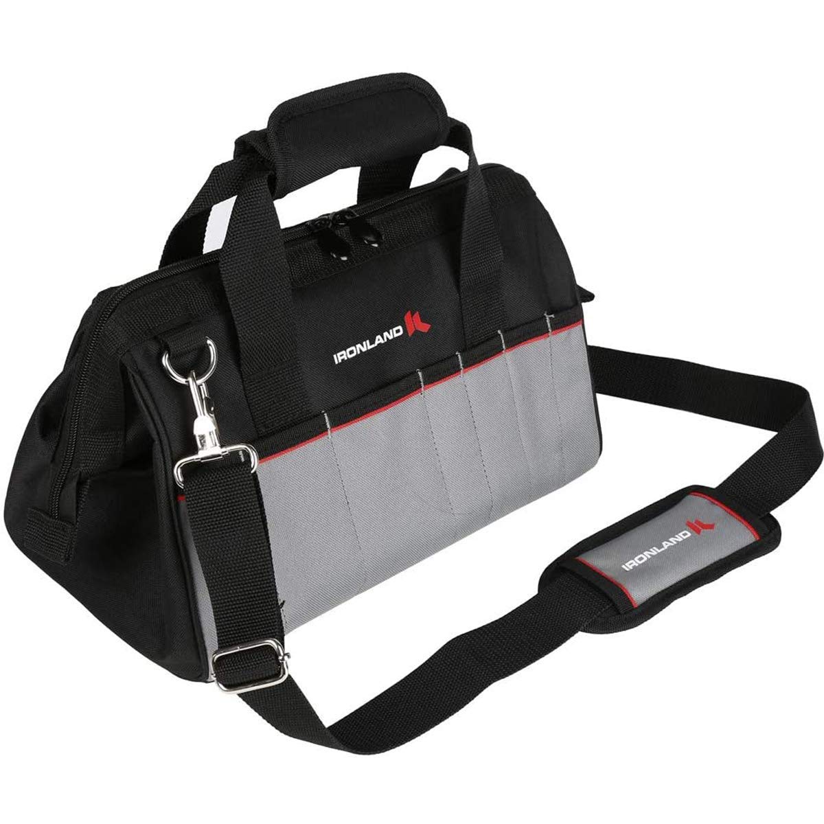 IRONLAND 14inch Tool Bag, Wide Mouth Tool Tote Bag for Men with 17 Pockets