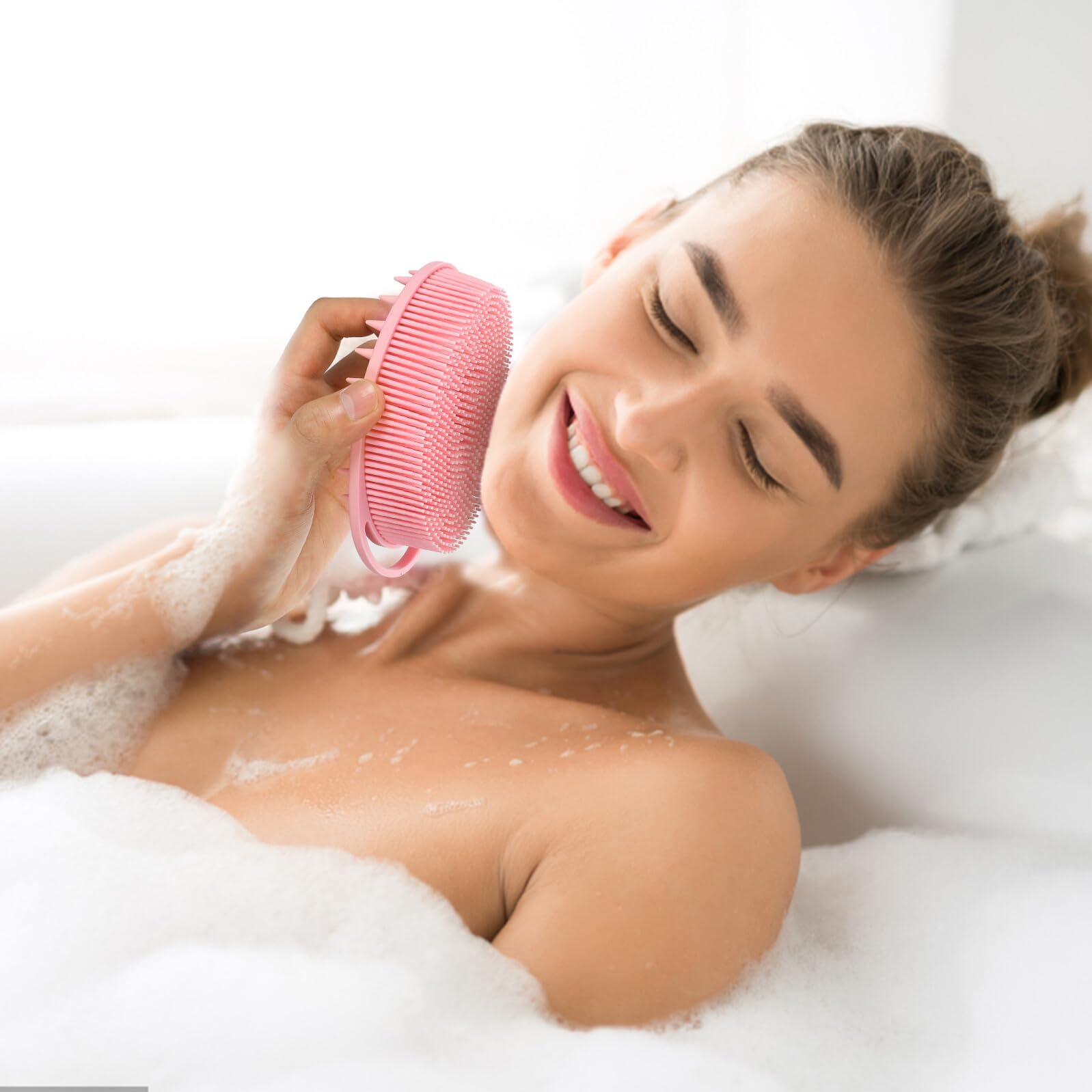 4 Stück Massage duschbürste Weichem Silikon Doppelseitiger Körper Kopfhautreiniger mit Weichen und Festen Borsten mit Aufhängeöse für Einfache Trocknung und Vielseitige Anwendung