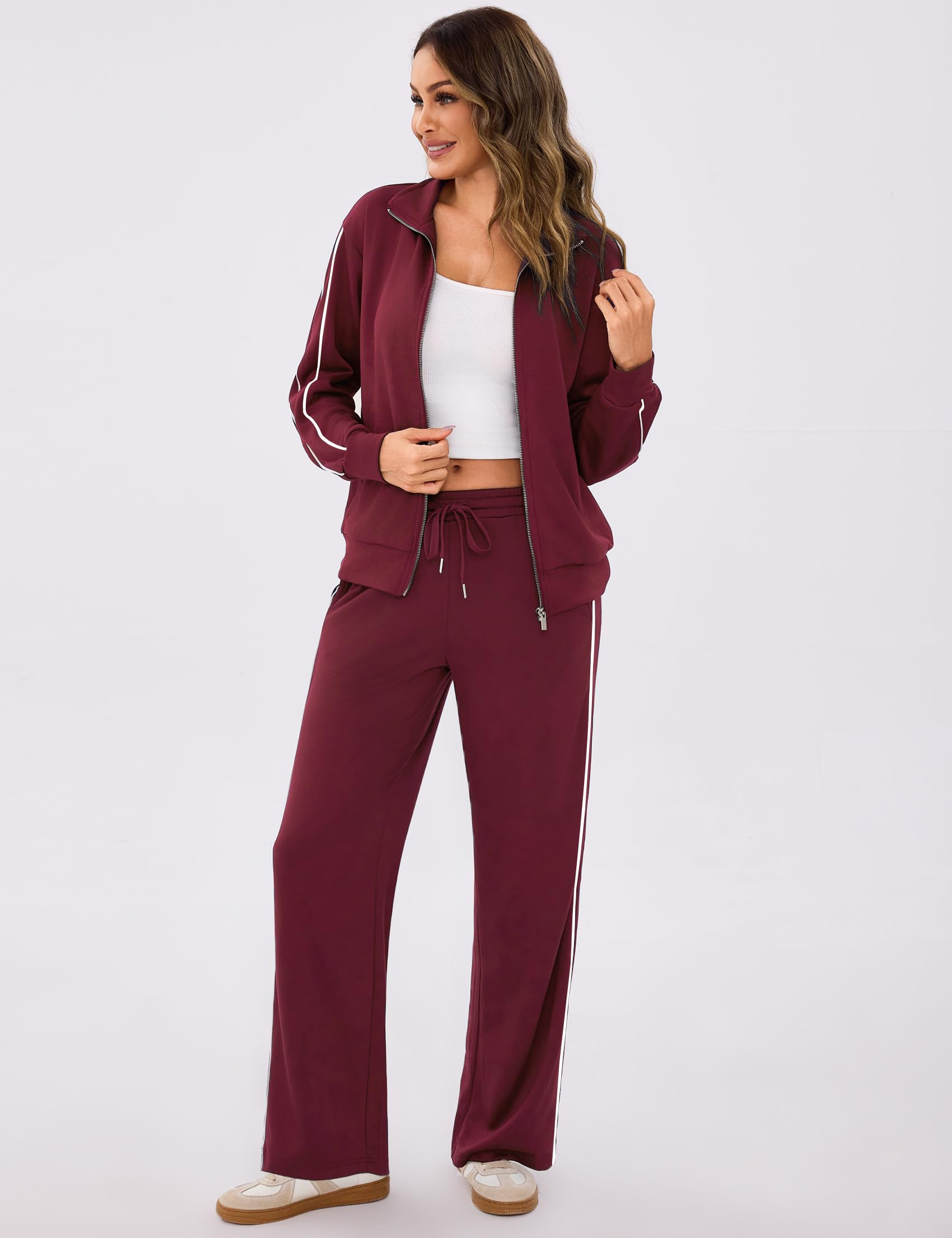 Terecey Damski dres do joggingu, streatwear, nowoczesny, elegancki dres sportowy, strój rekreacyjny, z długim rękawem, kurtka z zamkiem błyskawicznym i szerokimi nogawkami, spodnie sportowe ze