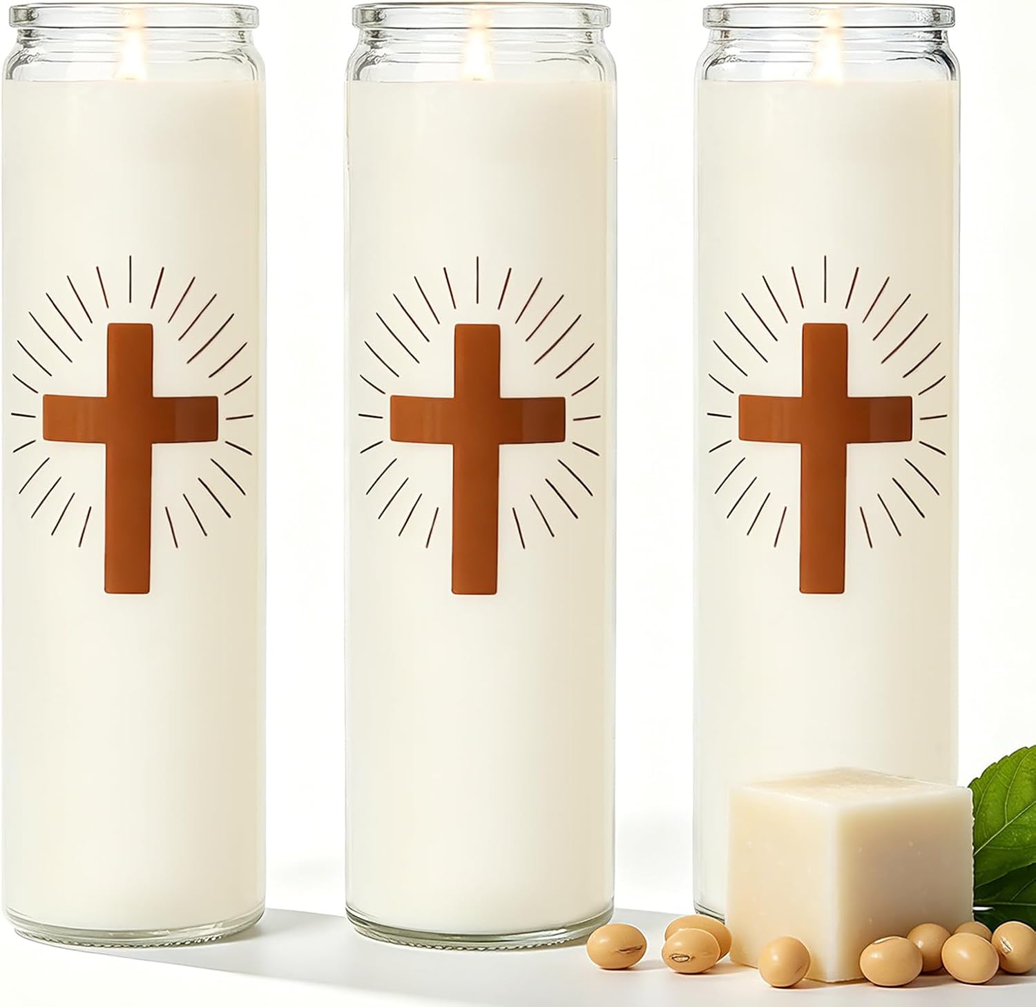 Soy Wax Prayer Candles, 3 Packs, 9 Day Memorial Candles with 120 Hours Long Burn Time, Unscented Devotional Candles for Vigils, Blessings, Spiritual, Ceremonies, Emergency