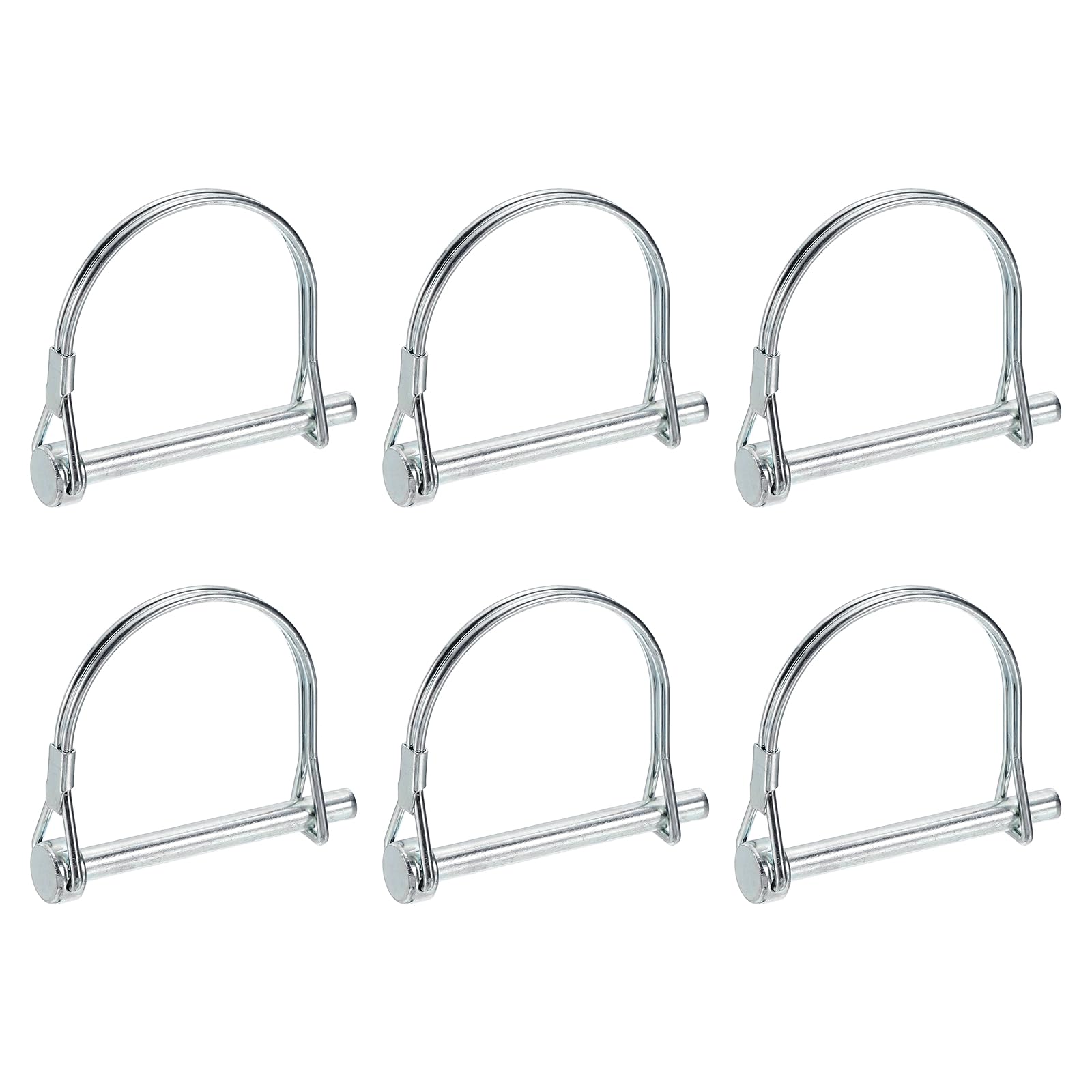PATIKIL 6 Pcs Trailer Coupler Pins, 1/4" x 2.4" (6.3mm x 60mm) Safety Wire Lock Hitch Pin Arch Shaft Spring Locking Clip Half Round for Farm Trailers Lawn Garden Wagons, Silver