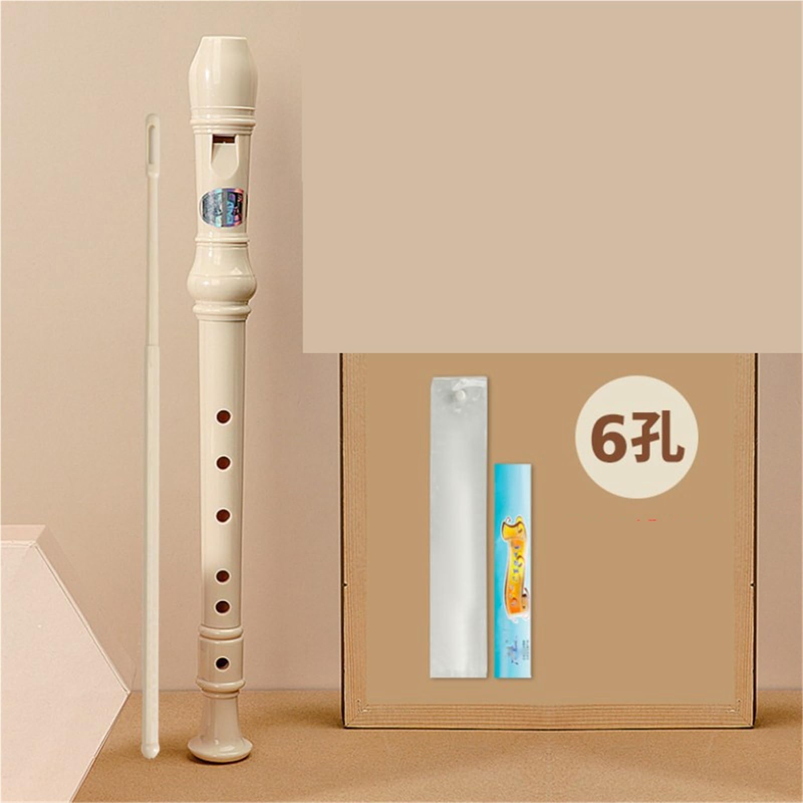6 Otworowy Flet Prosty Sopranowy W Stylu Niemieckim Idealny Instrument Dęty Dla Początkujących Drewniany Flet Prosty(White)