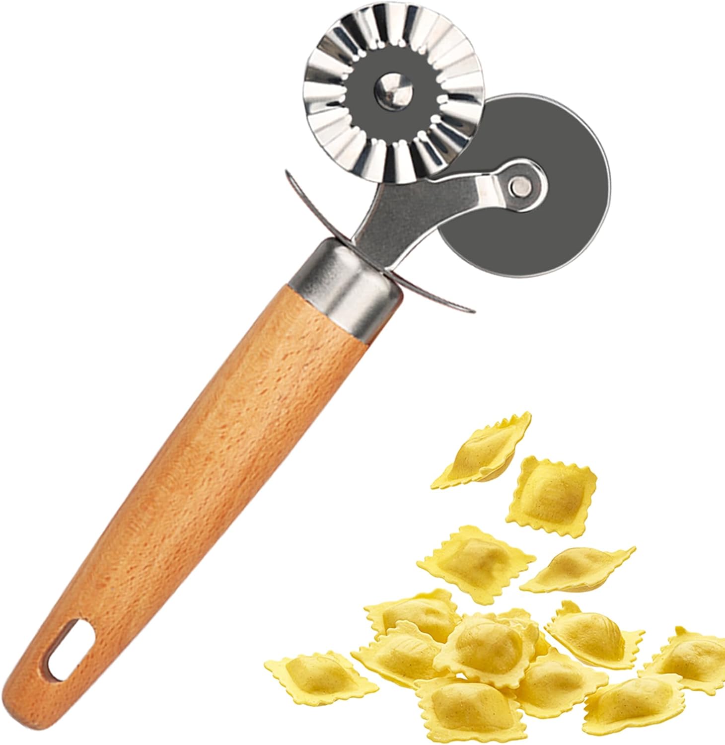 Pastry Double Cutter Wheel – Exquisite Wooden Handle, Perfect for Pasta, Pizza, Ravioli, Cookie Cutter – Enhance Your Culinary Artistry Pastry Double Cutter Wheel – Exquisite Wooden Handle, Perfect for Pasta, Pizza, Ravioli, Cookie Cutter – Enhance Your Culinary Artistry