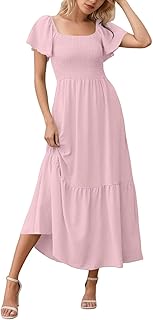 Vestidos maxi para mujer Diseños de mangas aireadas Escote cuadrado Vestido con bolsillos para uso diario