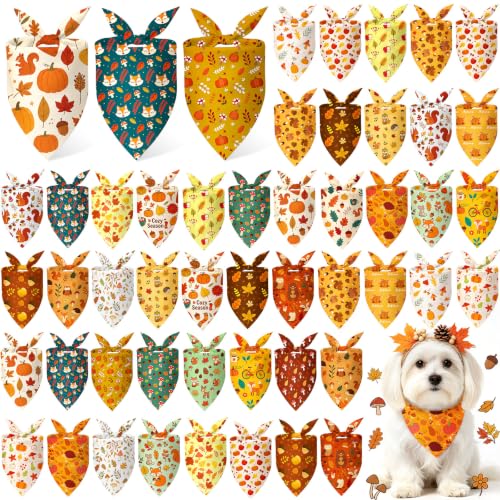 Image of Abbylike 50 Pcs Fall Dog Bandanas Bulk Autumn Leaf Pumpkin Acorn Mushroom