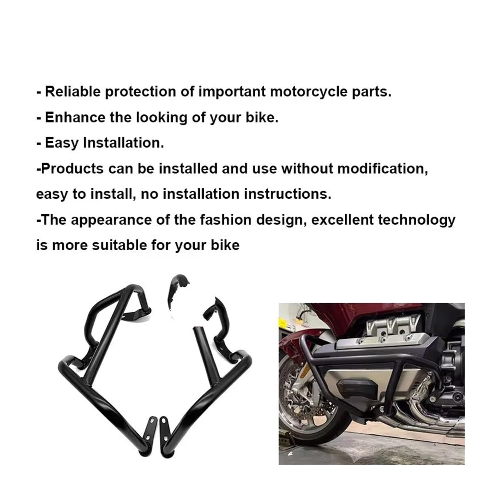 Moto Crash Bars pour Goldwing 1800 GL1800 F6C 2018-2024 Protection De Moteur De Moto Barre De Protection Cadre Pare-Chocs Carénage Moto Pare-Chocs Crash Bar(Noir)
