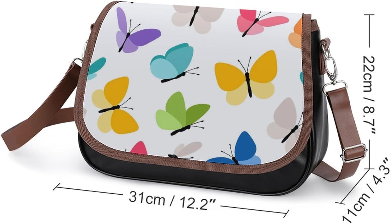 Cute ButterflyWomen's Faux Leather Crossbody Bag, Waterproof Wrinkle-Resistant Shoulder Bag with Detachable Strap, Large Capacity Casual Handbag, Fashion Daily Purse for Shopping Work Dating, Ideal Gi