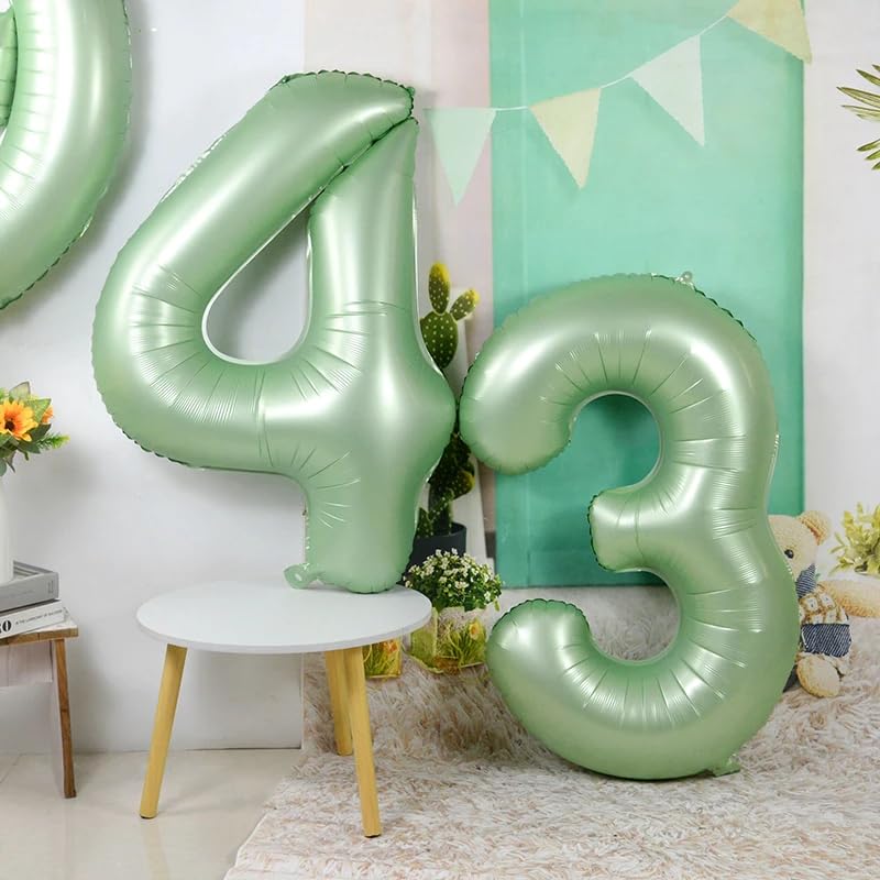 Image of 3 Balloon Numbers Birthday Decorations, 40In Sage-Green Balloons for Party | Eye-catching Appearance, Perfect Decorative Centerpieces, Convenient Self-sealing Structure, Widely for Various Occasions