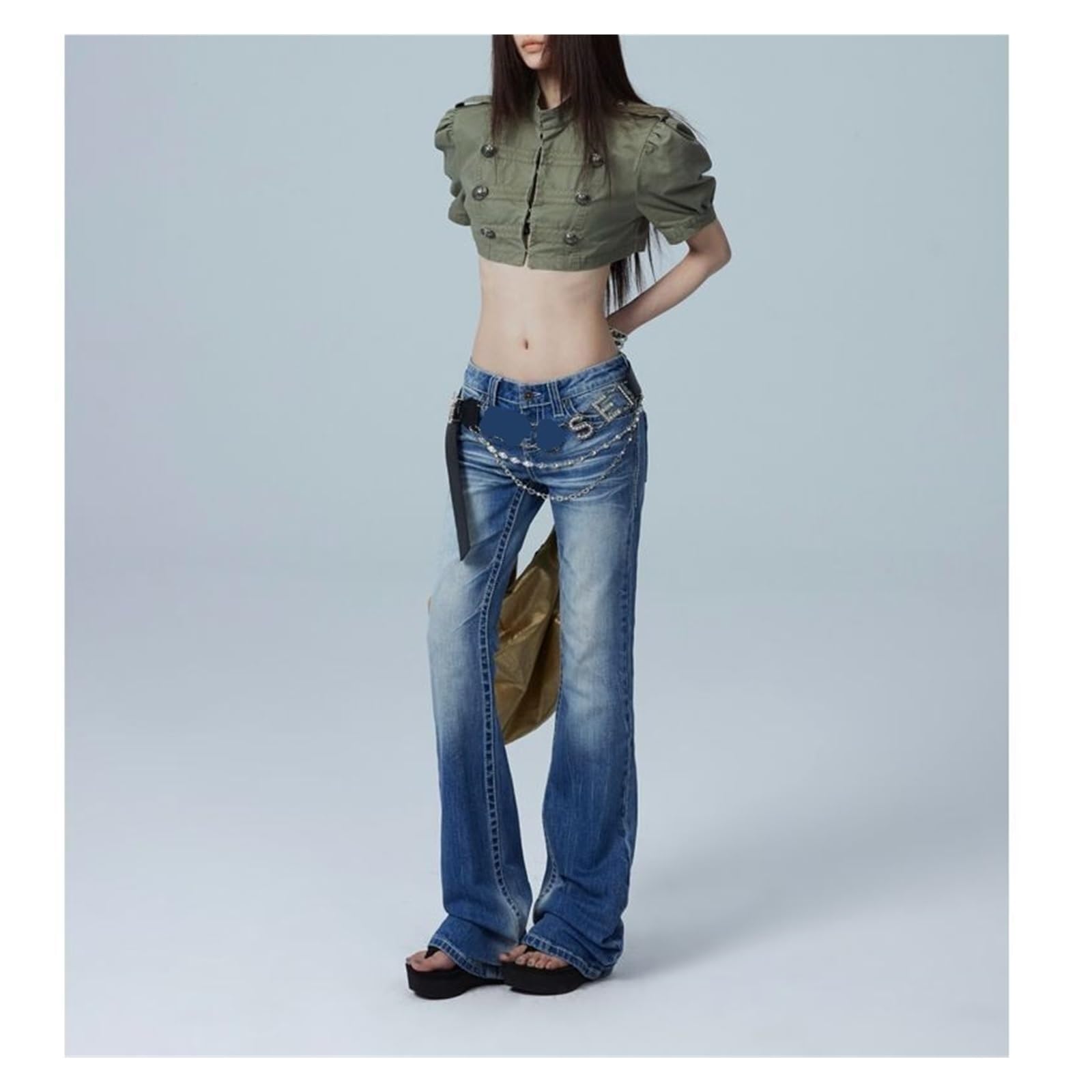 Veste Courte Ample À Double Boutonnage À Manches Bouffantes Y2K